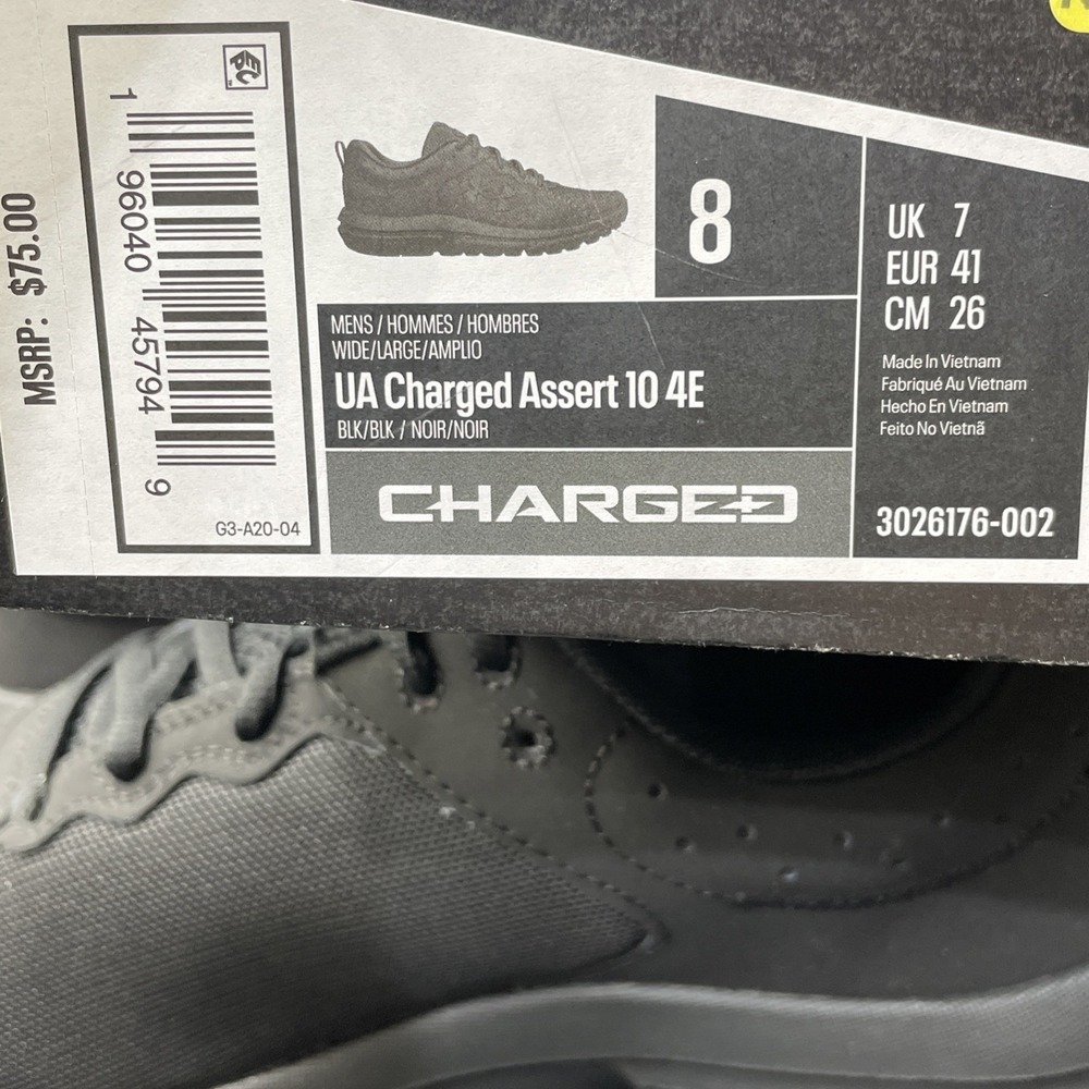 Under Armour Black Mens Sz 8 Charged+ Assert 10 Wide 4E Sneaker Running Shoes - Picture 7 of 7